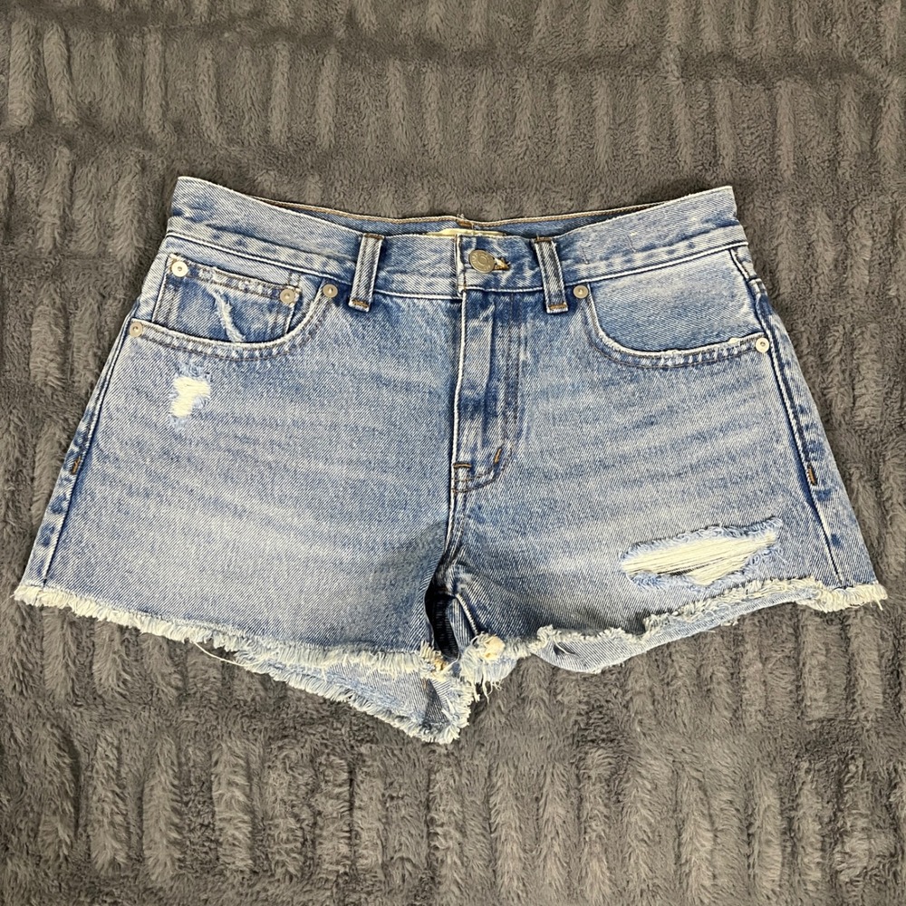 Madewell The‎ Low Rise Boyfriend Short Denim Distressed Frayed Hem Size 24